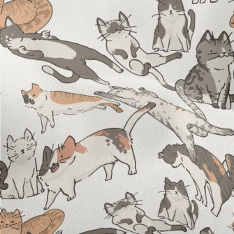 Hand Drawn Doodles Of Cat Life Lightweight Performance Linen