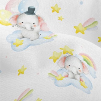 Baby Elephant Holding Balloons Lightweight Performance Linen