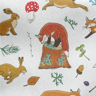 Forest Animals Fox And Hare Jersey Backed Fleece