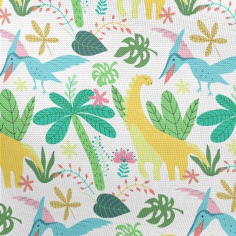 Happy Dinosaur In The Jungle Pongee