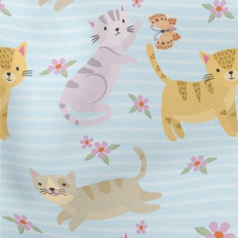 Kittens Chasing Butterflies Lightweight Cotton Poplin