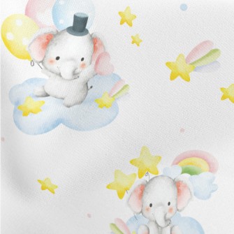 Baby Elephant Holding Balloons Lightweight Cotton Poplin