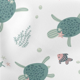 Sea Turtle Swimming With Fish Lightweight Cotton Poplin