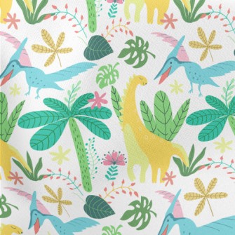 Happy Dinosaur In The Jungle Lightweight Cotton Poplin