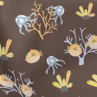 Pufferfish And Jellyfish In Th Lightweight Cotton Poplin