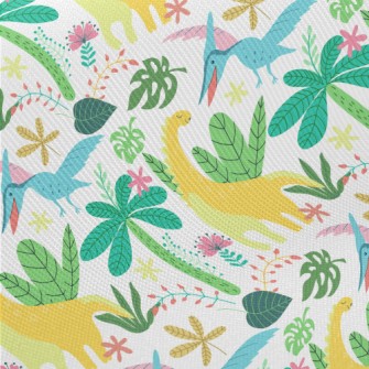 Happy Dinosaur In The Jungle Midweight Cotton Poplin