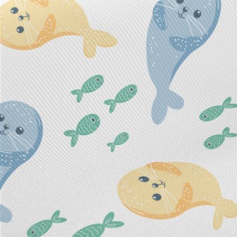 Playful Fur Seal And Small Fis Midweight Cotton Poplin