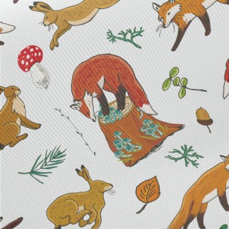 Forest Animals Fox And Hare Midweight Cotton Poplin