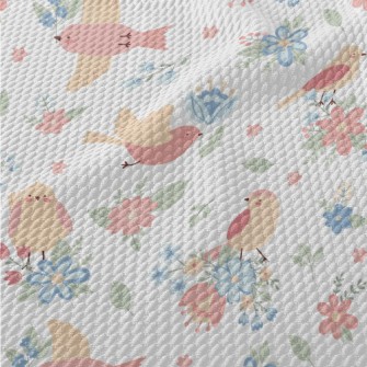 Birds Flying Among The Flowers Birdseye Piqué