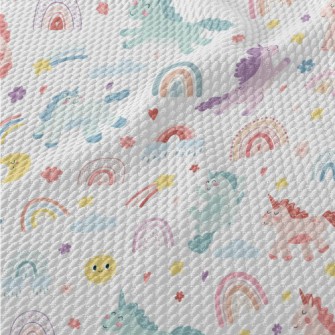 Happy Unicorn And Rainbow Birdseye Piqué