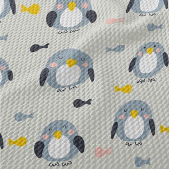 Cute Squinting Penguin And Fis Birdseye Piqué