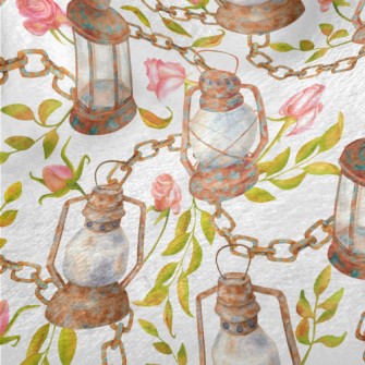 Rusty Hand Fire Lamp With Rose Minky
