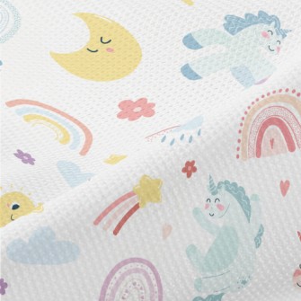 Happy Unicorn And Rainbow Piqué