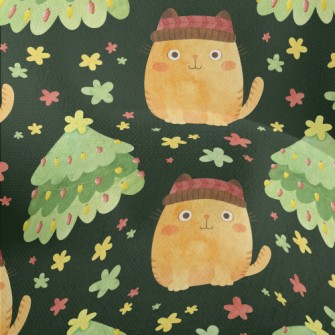 Christmas Tree And Cat In Hat Lightweight Performance Linen