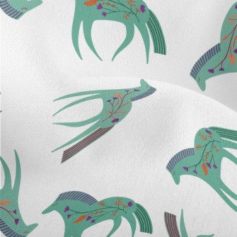 Green Horse With Flowers Lightweight Performance Linen