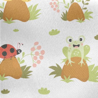 Cute Insect On Mushroom Jersey Backed Fleece