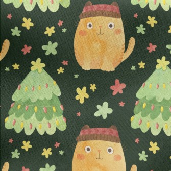 Christmas Tree And Cat In Hat Jersey Backed Fleece
