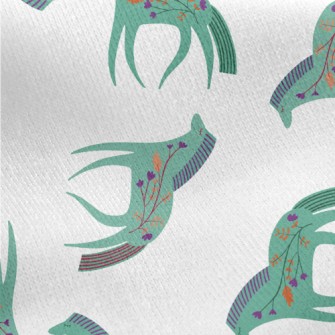 Green Horse With Flowers Jersey Backed Fleece