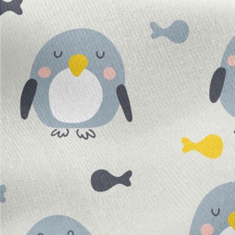 Cute Squinting Penguin And Fis Jersey Backed Fleece