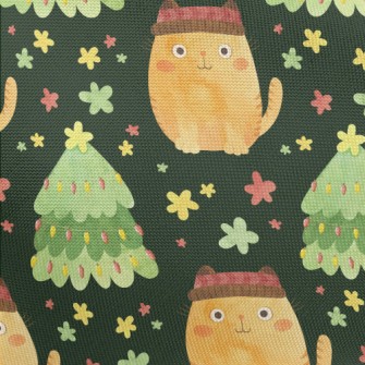 Christmas Tree And Cat In Hat Pongee