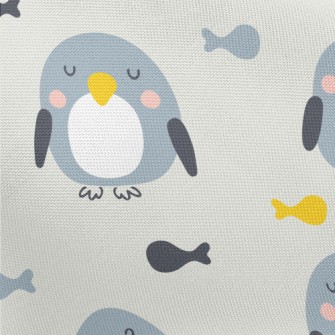 Cute Squinting Penguin And Fis Pongee