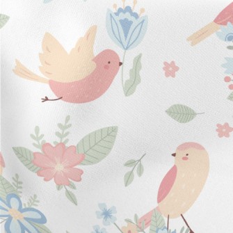 Birds Flying Among The Flowers Lightweight Cotton Poplin