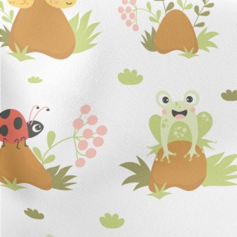 Cute Insect On Mushroom Lightweight Cotton Poplin