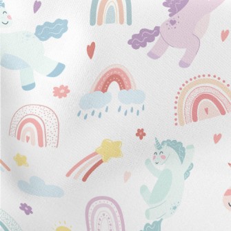 Happy Unicorn And Rainbow Lightweight Cotton Poplin