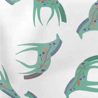 Green Horse With Flowers Lightweight Cotton Poplin