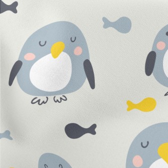 Cute Squinting Penguin And Fis Lightweight Cotton Poplin