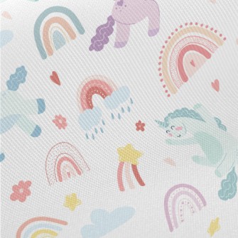 Happy Unicorn And Rainbow Midweight Cotton Poplin