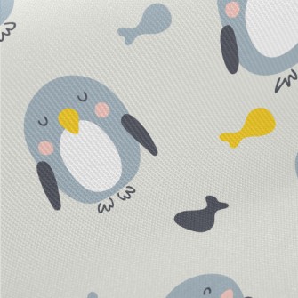 Cute Squinting Penguin And Fis Midweight Cotton Poplin