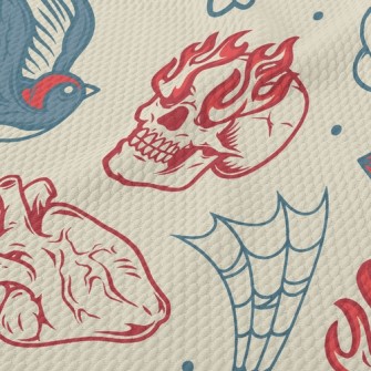 Skull With Fire Breathing Eyes Birdseye Piqué