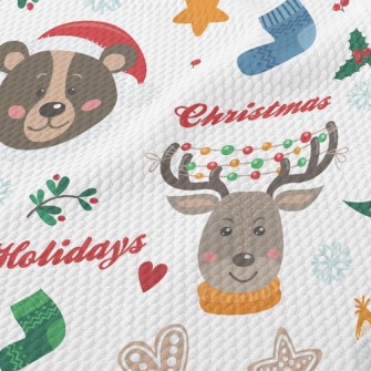 Bear Elk Celebrates Christmas Birdseye Piqué