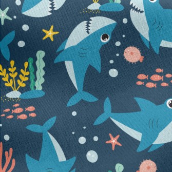 Happy Swimming Shark Jersey Backed Fleece