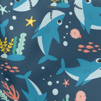 Happy Swimming Shark Lightweight Cotton Poplin