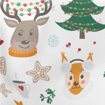 Bear Elk Celebrates Christmas Lightweight Cotton Poplin