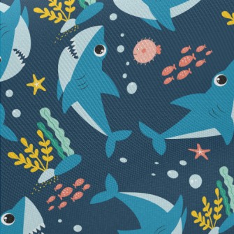 Happy Swimming Shark Midweight Cotton Poplin