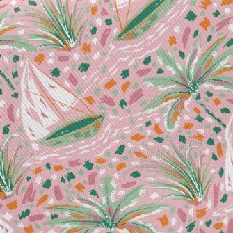 Crayon Doodle Sailboat Midweight Cotton Poplin