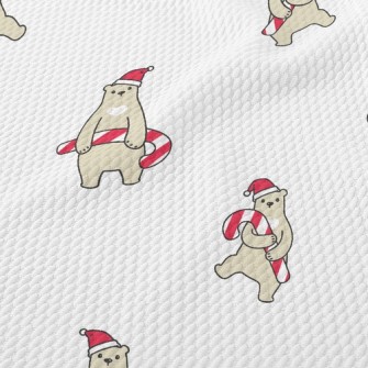 Brown Bear Holding Christmas C Birdseye Piqué