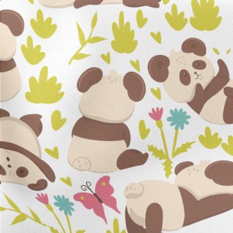 Tumbling And Playing Panda Lightweight Cotton Poplin