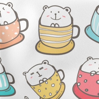 Colorful Cup Big White Bear Lightweight Cotton Poplin