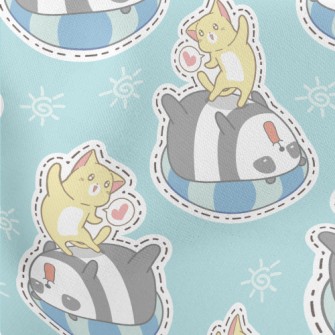 Swimming Ring Panda Kitten Pla Lightweight Cotton Poplin