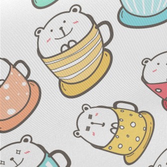 Colorful Cup Big White Bear Midweight Cotton Poplin