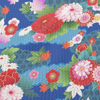 Bright Japanese Flowers Birdseye Piqué