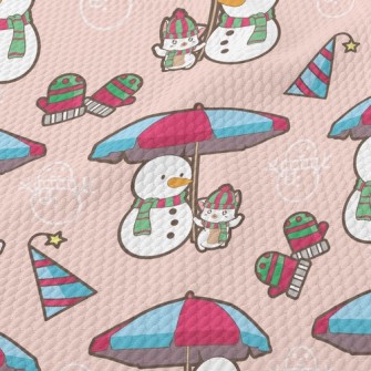 Funny Snowman And Kitten Birdseye Piqué