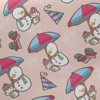 Funny Snowman And Kitten Twill
