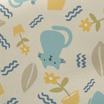 Daze Cat And Flowerpot Twill