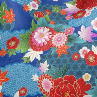 Bright Japanese Flowers Minky