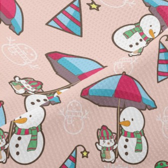 Funny Snowman And Kitten Piqué